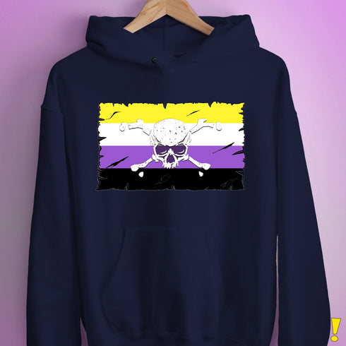 Nonbinary Pride Pirate Flag Hoodie - Navy
